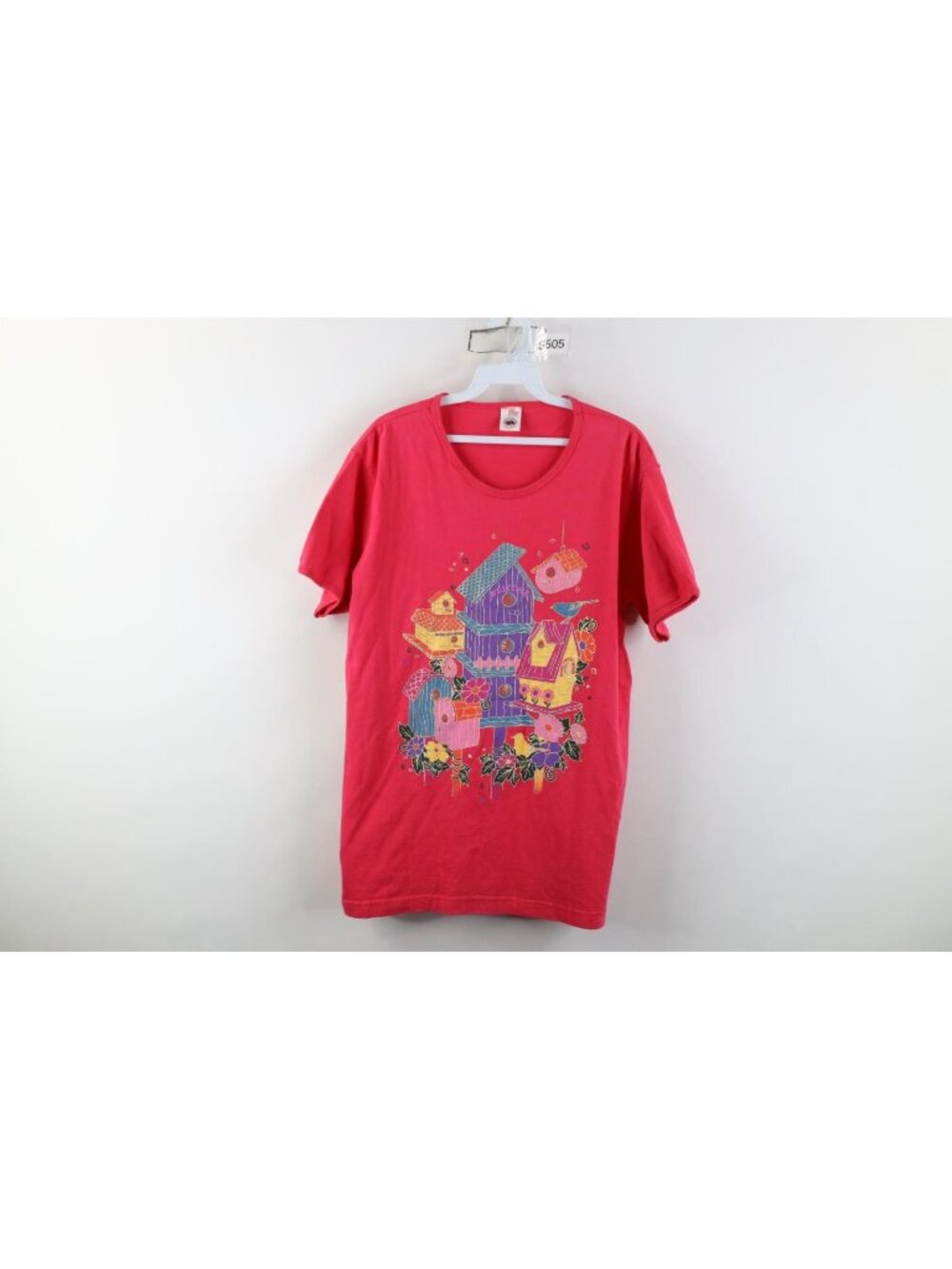 Vintage 90s Streetwear Womens Large Faded Flower Nature Bird Birdhouse T-Shirt
